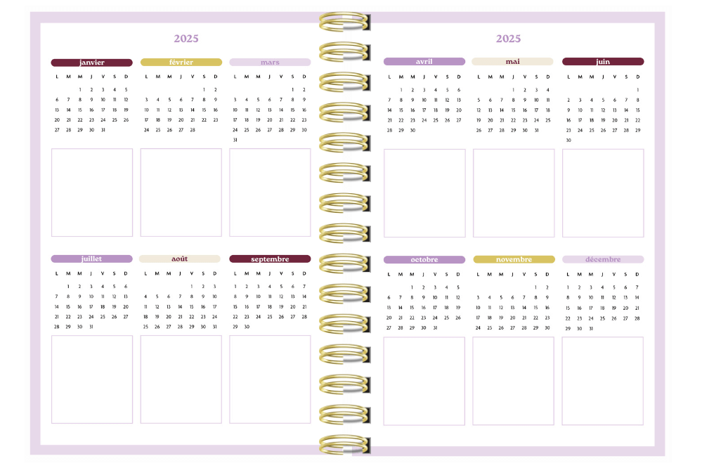 vue annuelle de l'agenda de l'entrepreneur