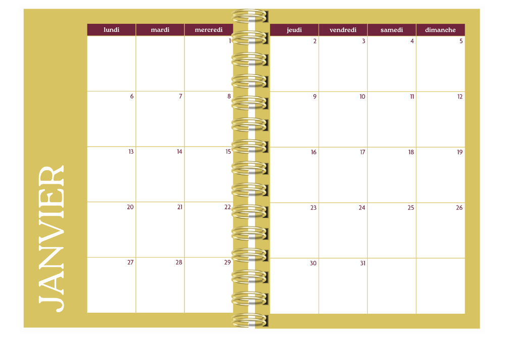 vue mensuelle de l'agenda de l'entrepreneur
