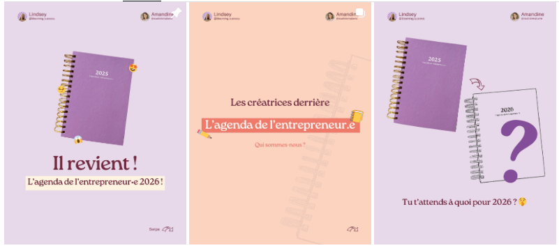 Feed instagram de l'agenda de l'entrepreneur